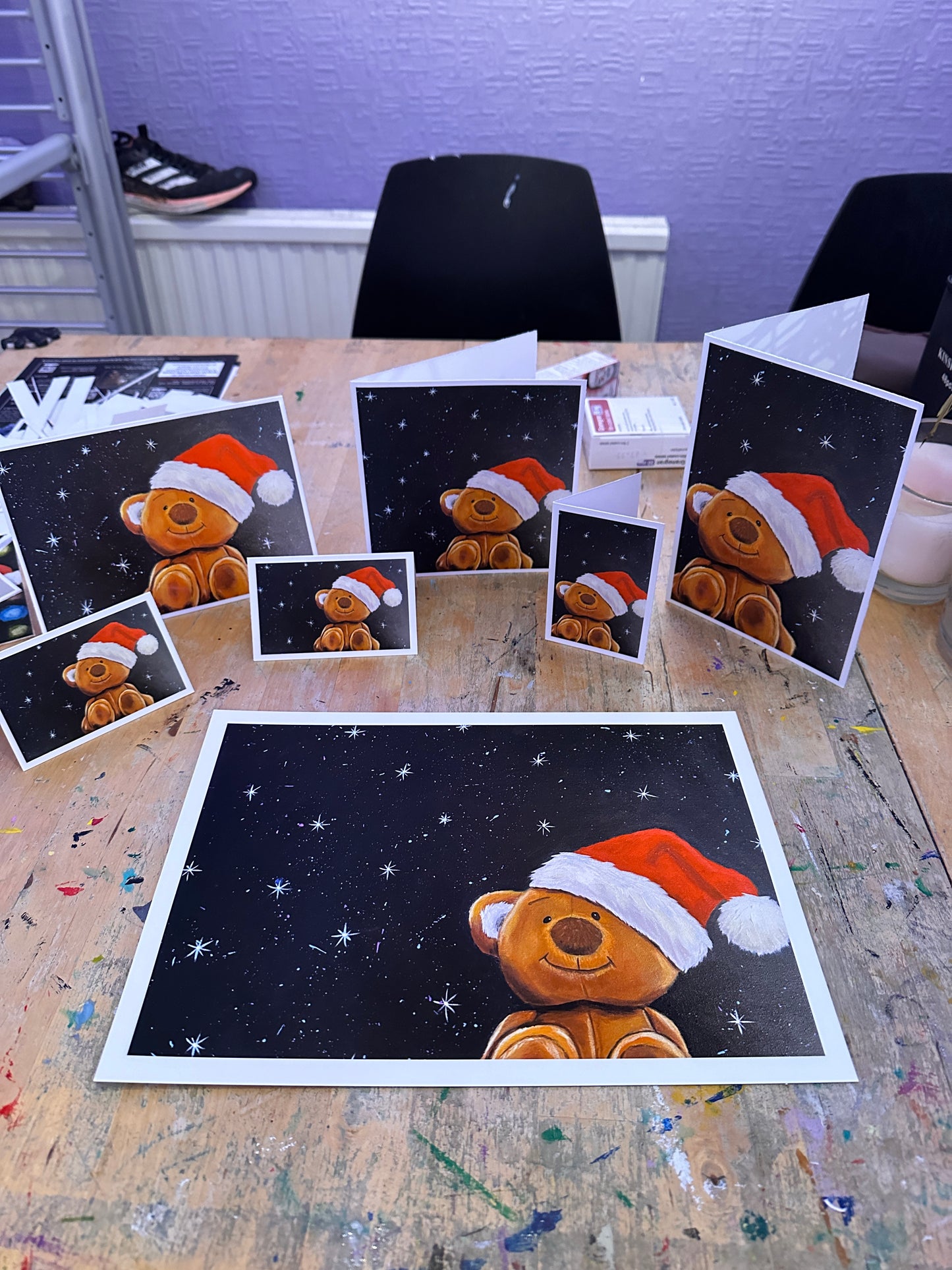 Starry Night Teddy Bear Christmas Greeting cards & Prints