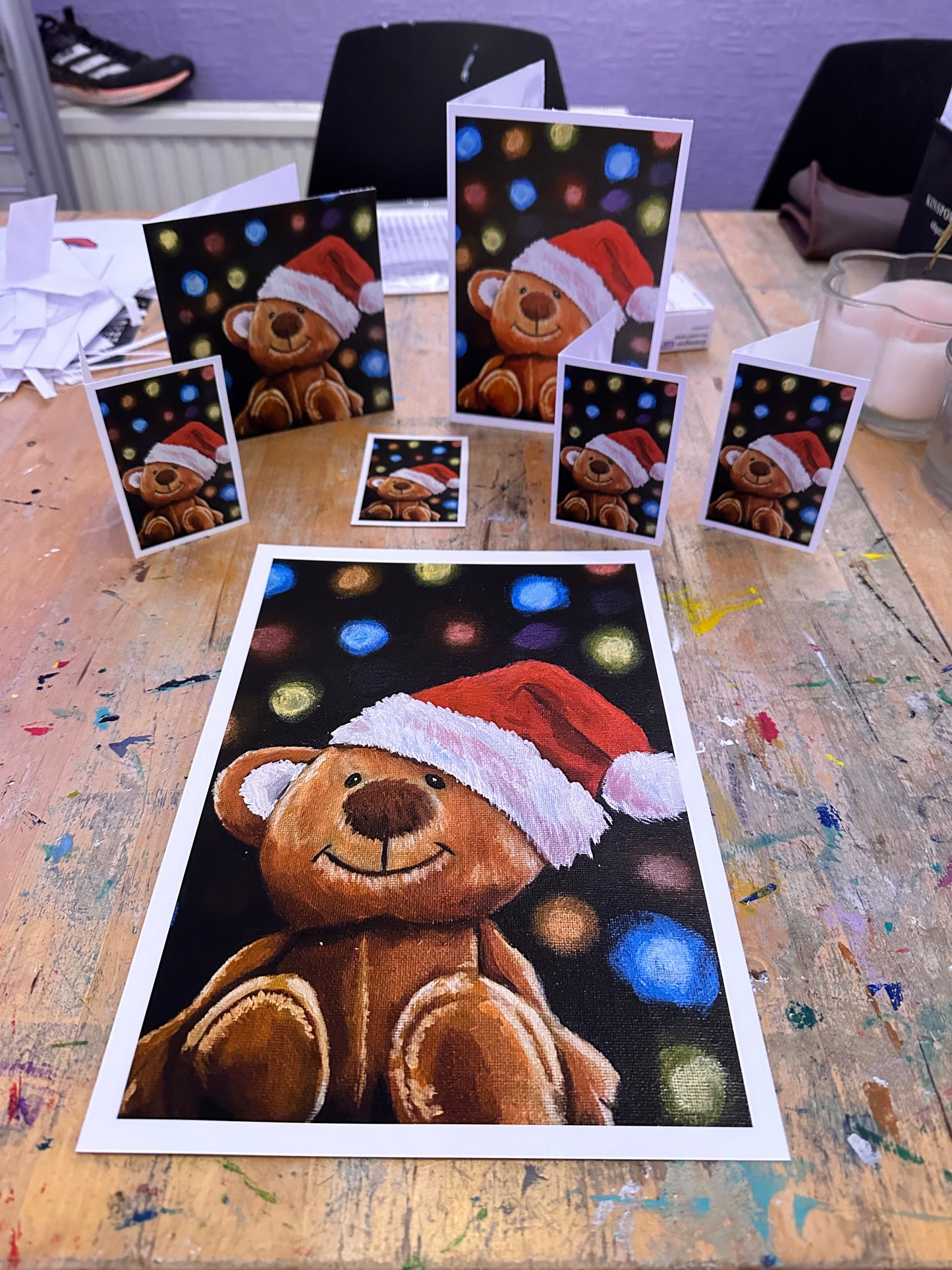 Fairy Light Teddy Bear Christmas Greeting cards & Prints